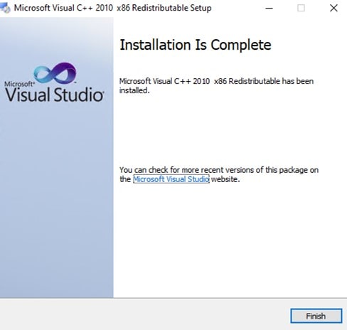 Microsoft Visual C++ 2010 setup complete