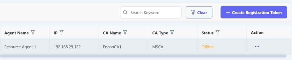 CertSecure Agents and their CA info