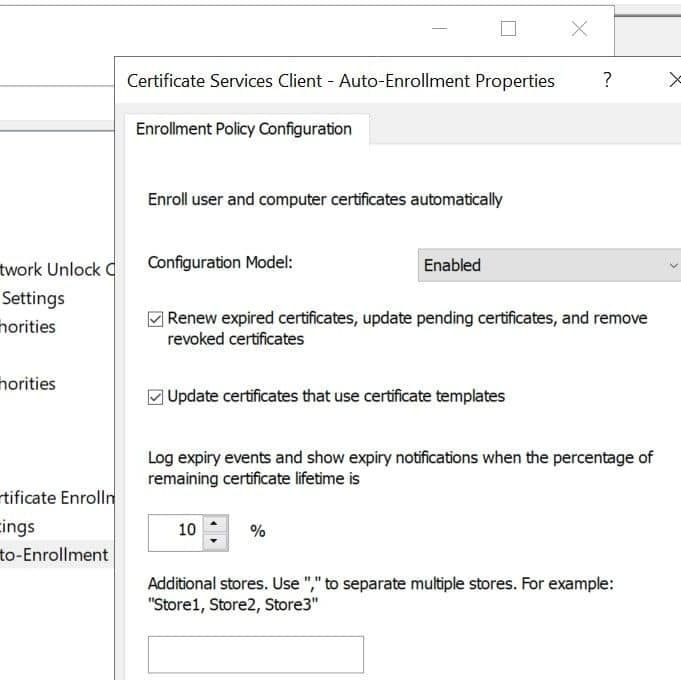 Set a percentage for certificate expiry notifications