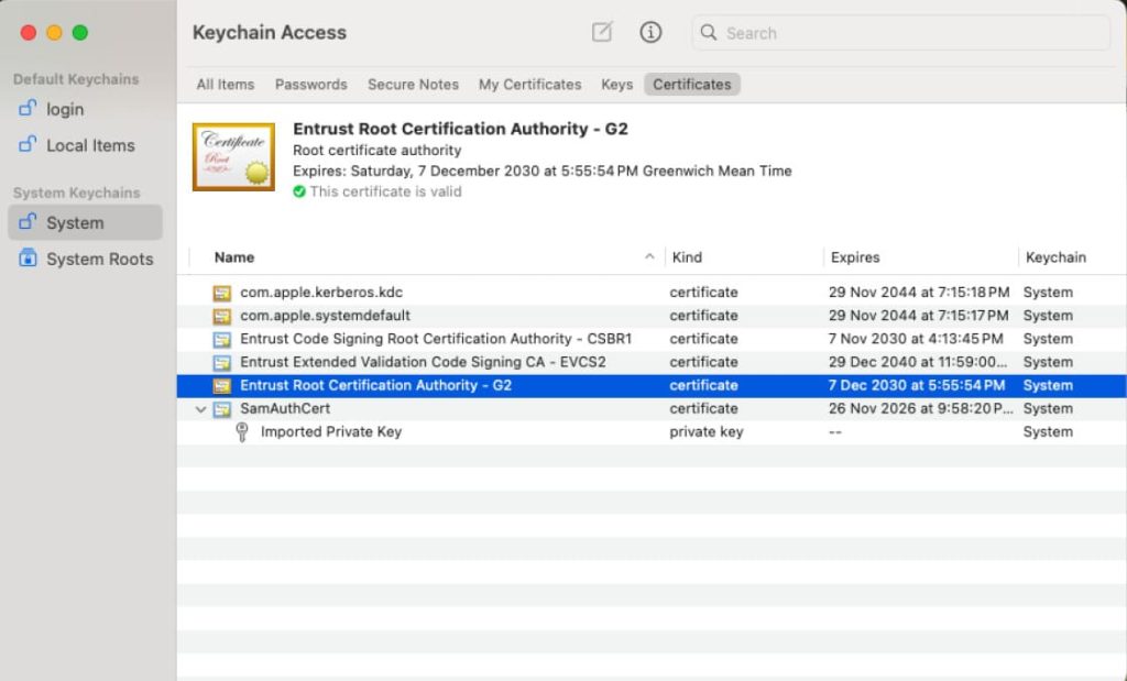 keychain access certificates