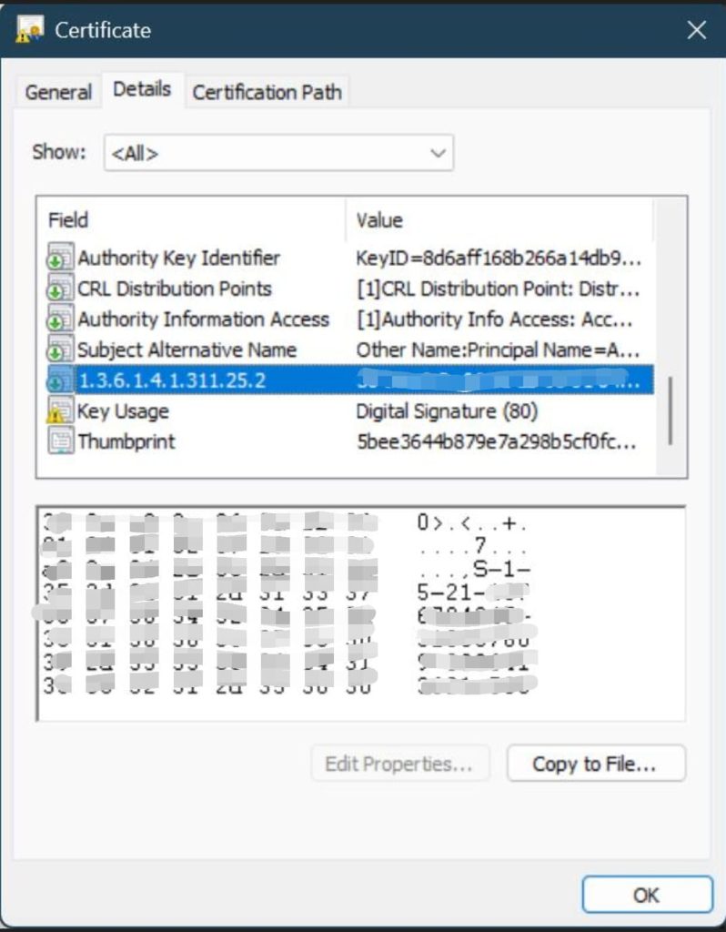 Digital certificate with OID